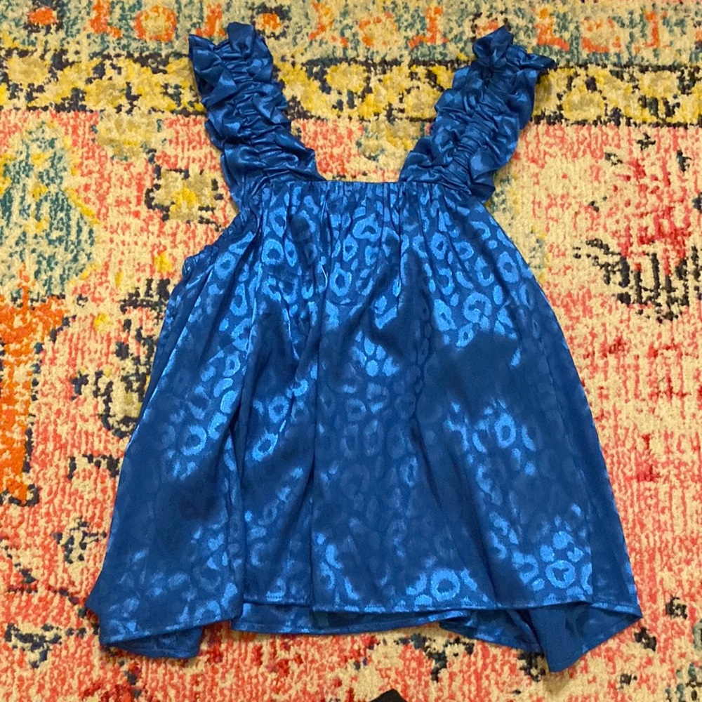 Blue leopard satin top